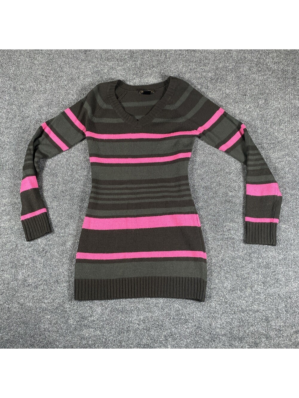 Red Paint Womens Striped Sweater Dress Black Pink Grey  Sz M ? See Pics AE